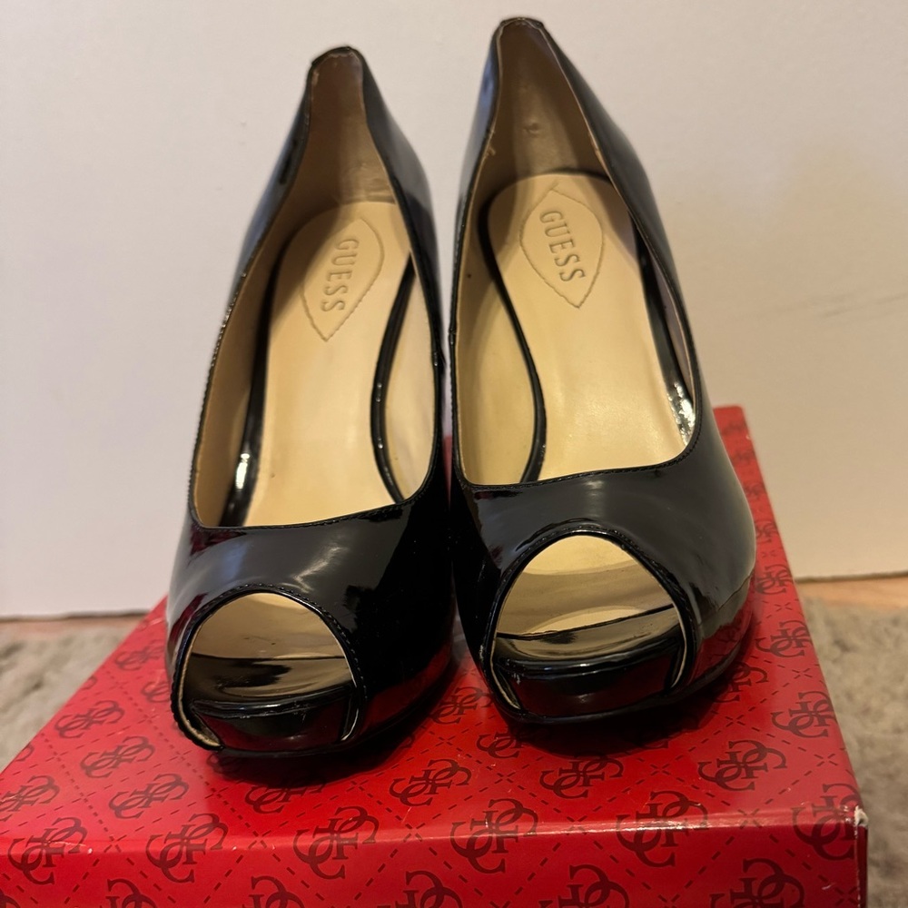 Guess Patent Leather Black Peep Toe Pump